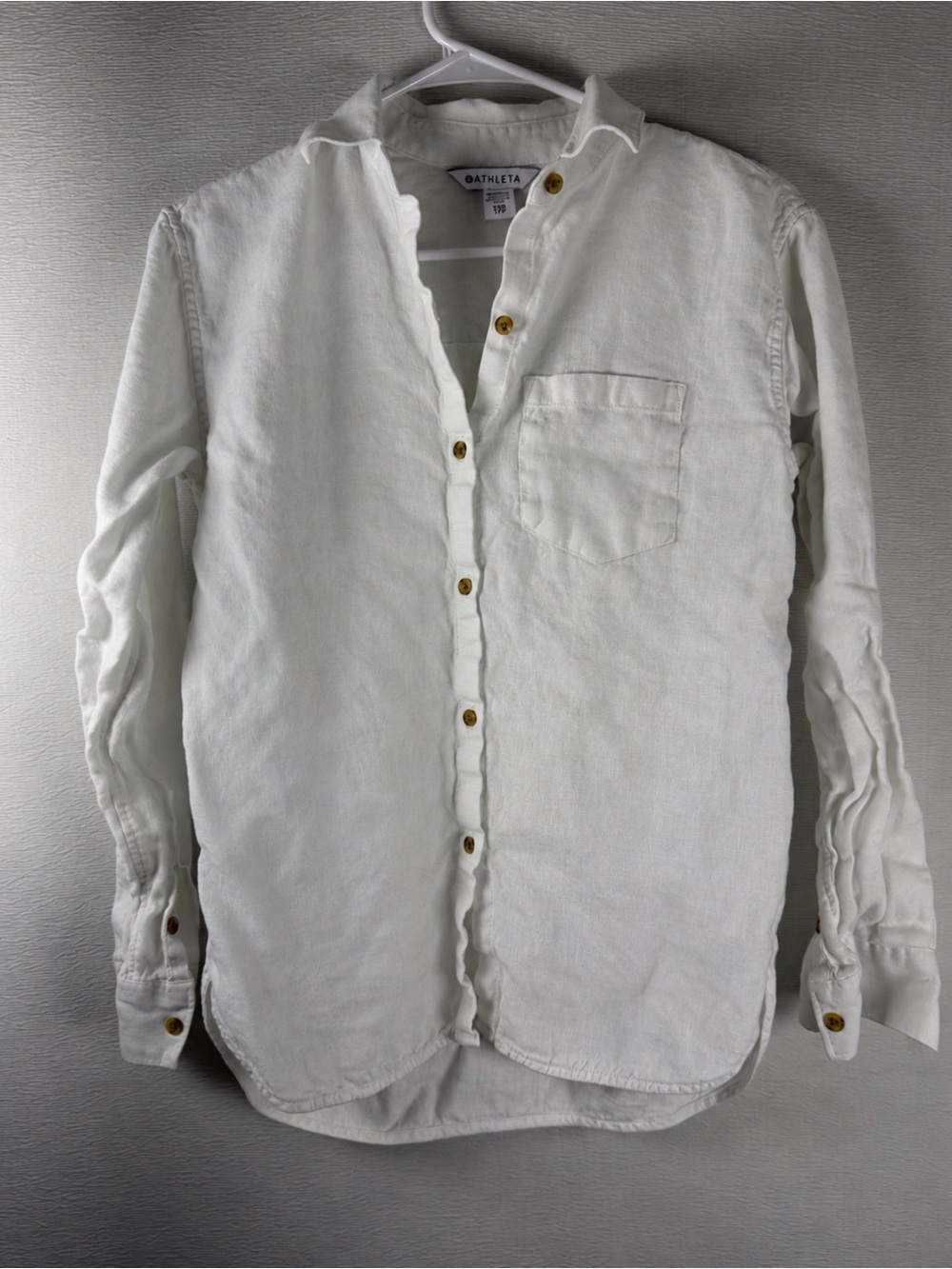 Athleta Retreat Linen Top XXS 100% Linen Button Down White Shirt